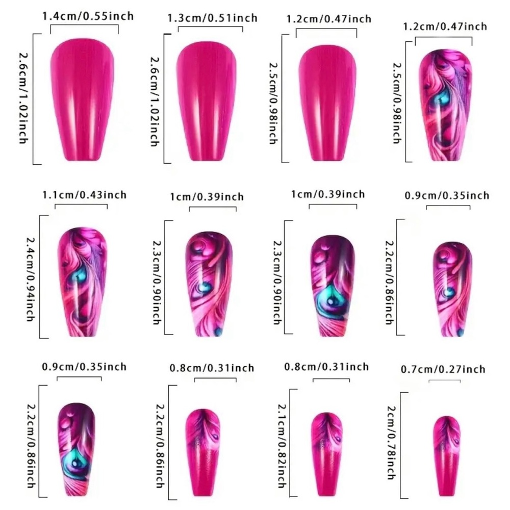 Beautiful Peacock-Inspired Press-On Nails, NEW - Picture 3 of 6